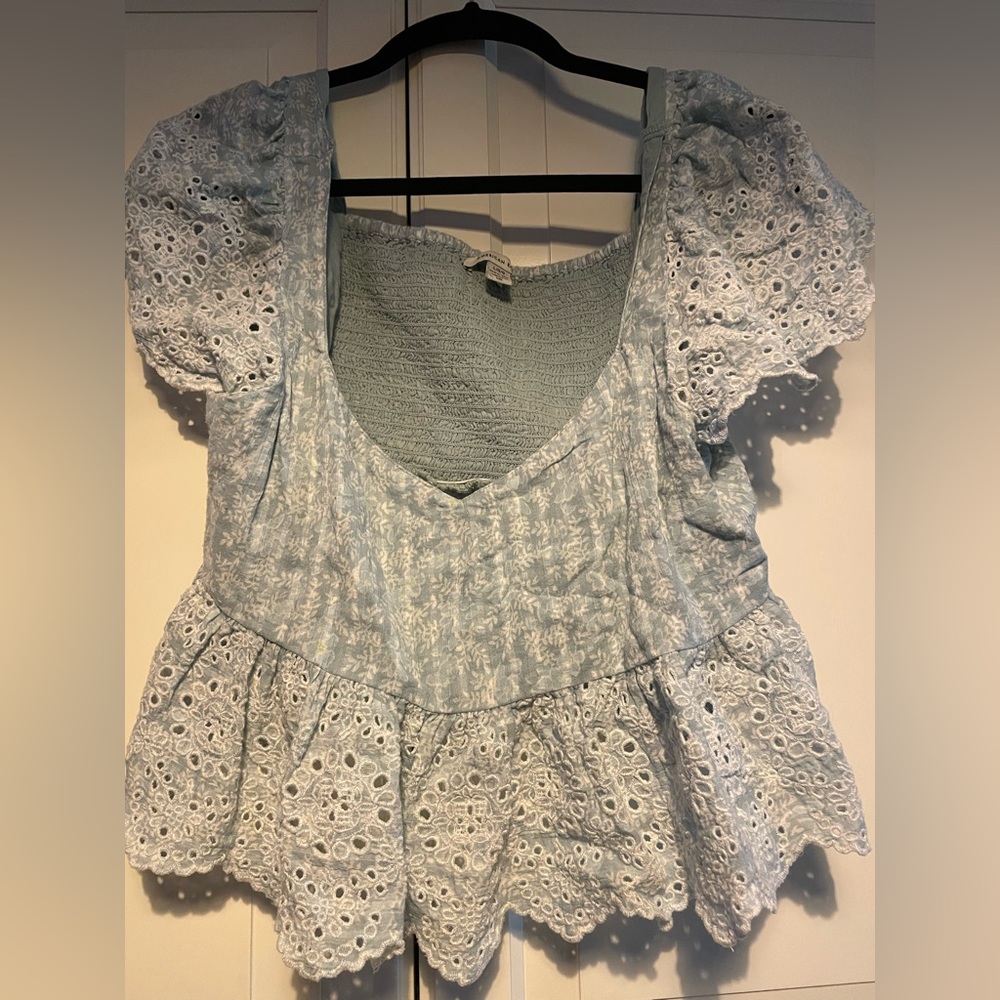 American Eagle Ruffle Sleeve Turquoise Blouse